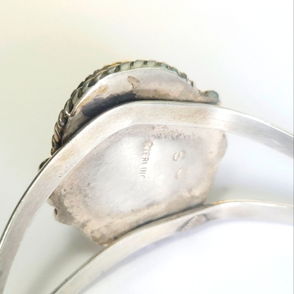Vintage Sterling Silver Marked Sc with Abalone Cuff Bangle Adjustable - Picture 4 of 5